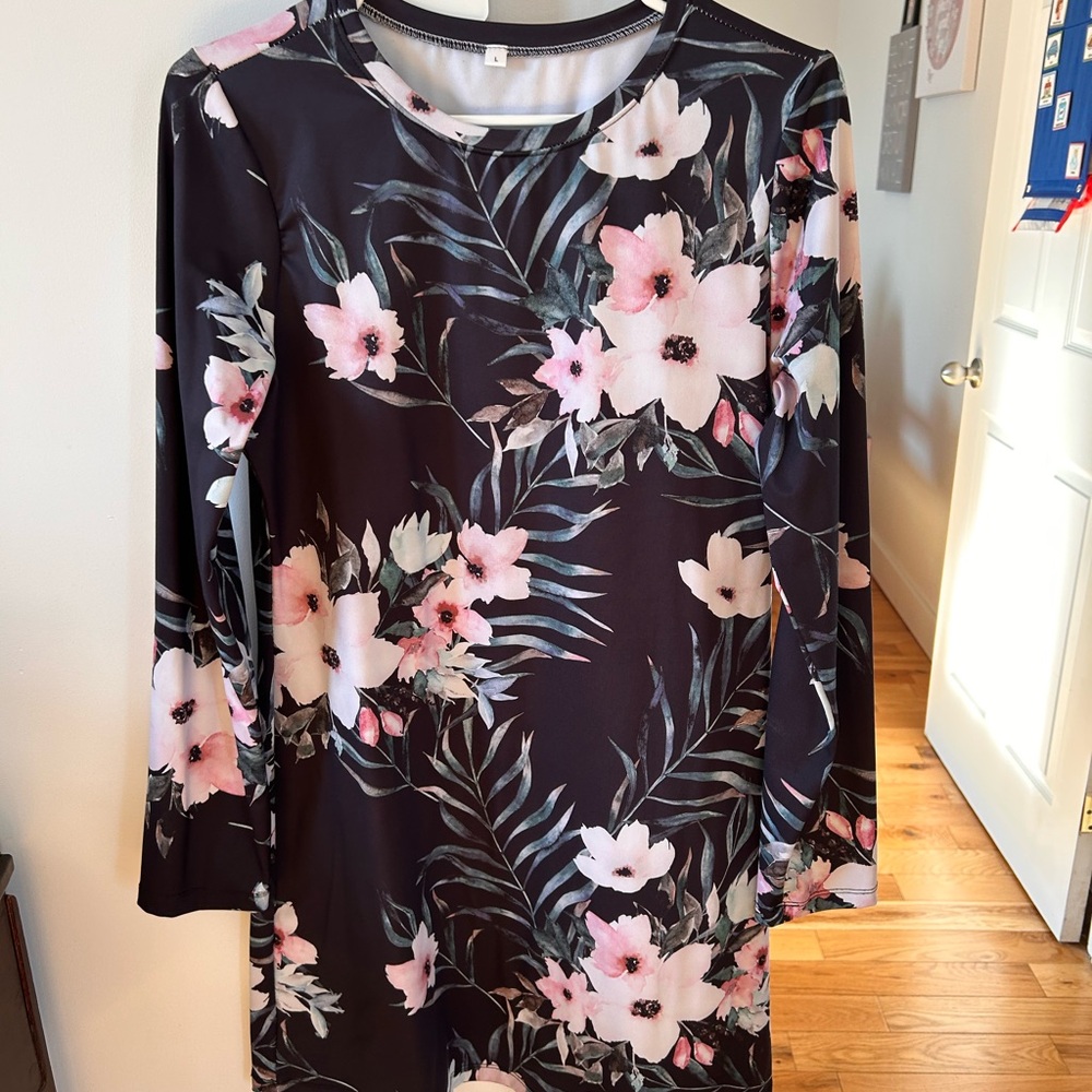 Floral Black and Pink Women's Dress